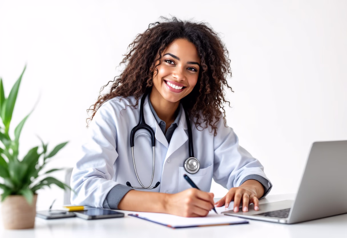 image of a vet at a desk