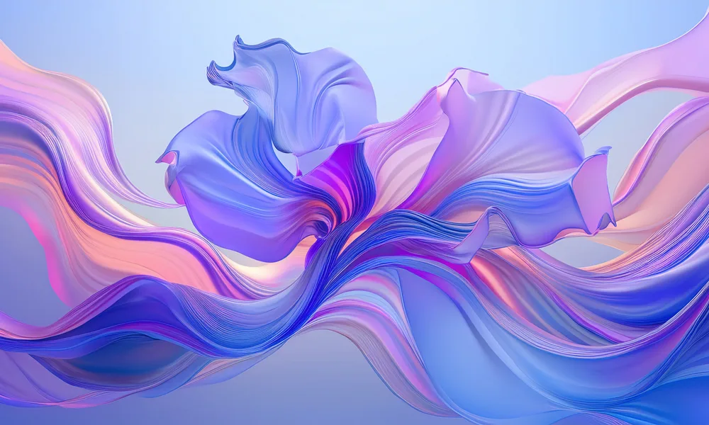 Abstract pink and purple waves with abstract flower element