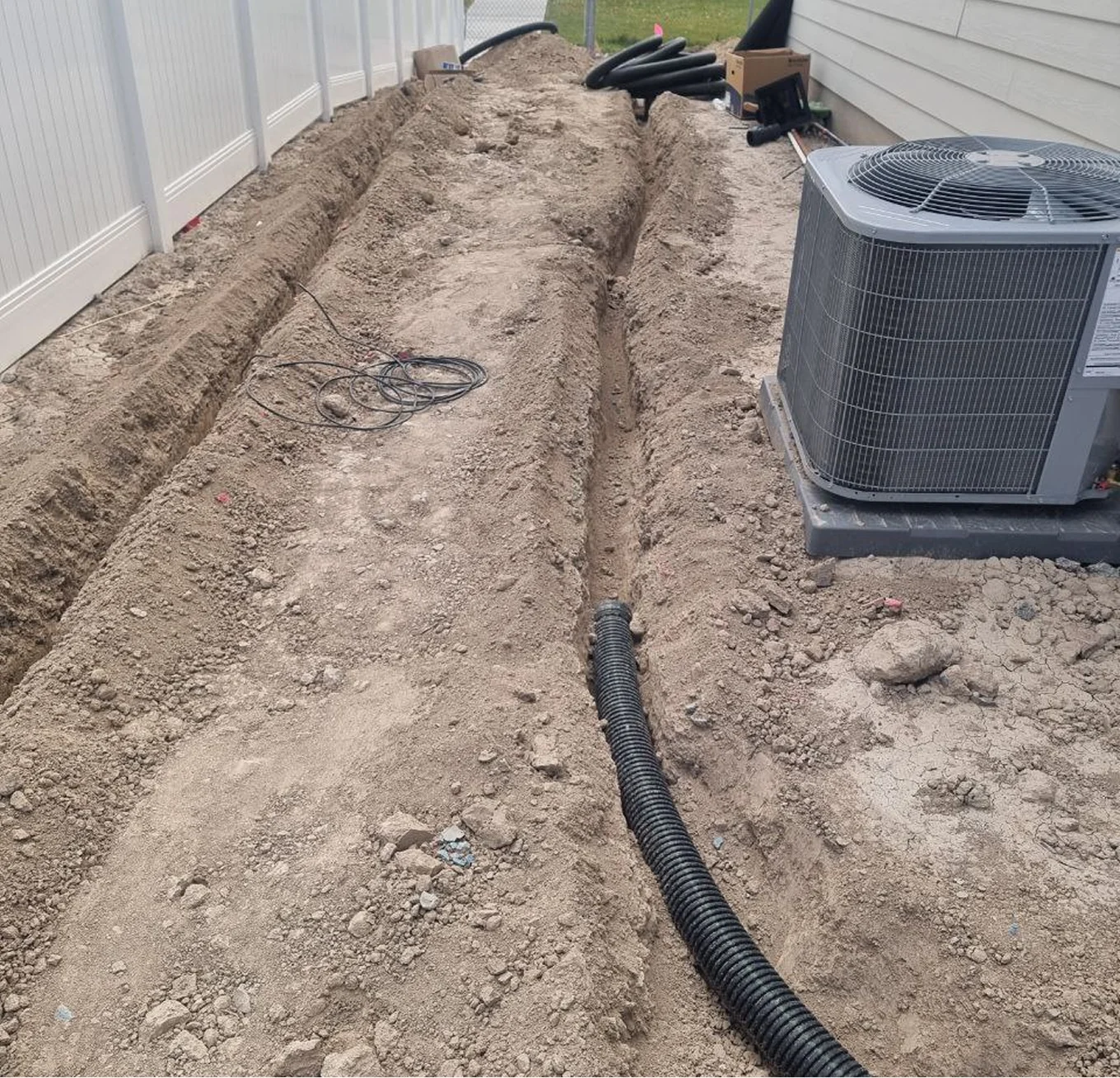 black corrugated drainage pipe trench air conditioning unit