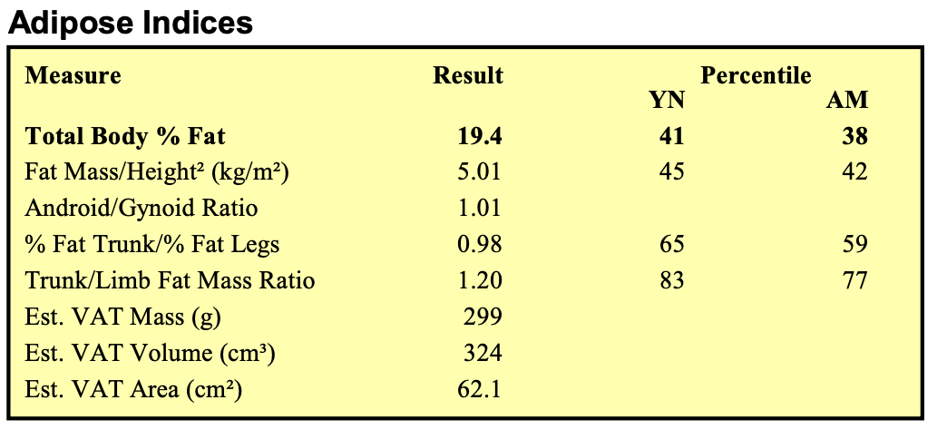 Visceral fat from a dexa scan in Charleton, SC