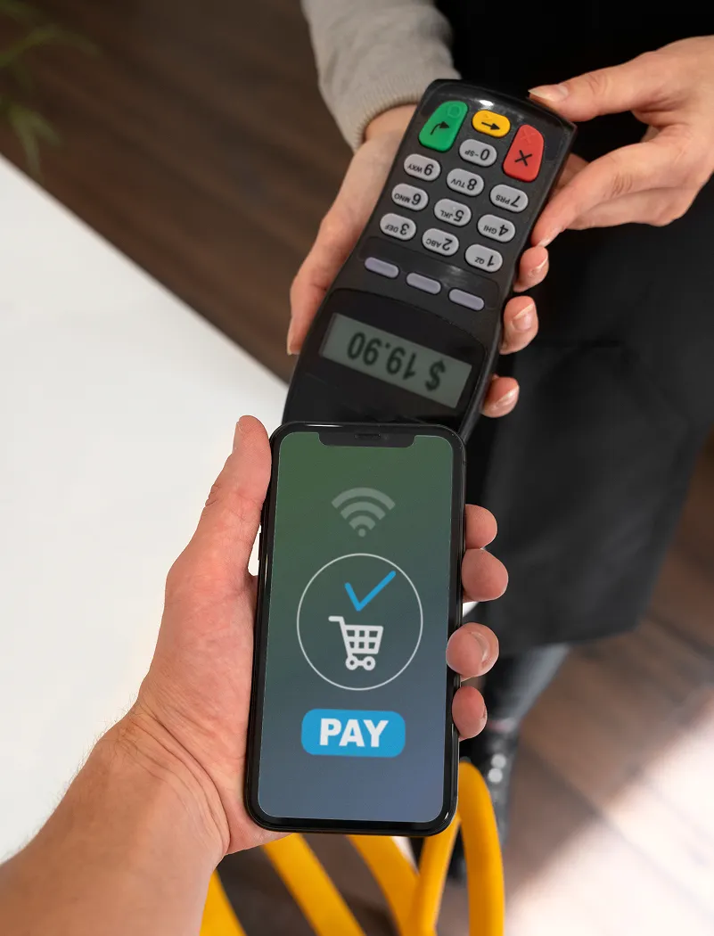 Secure POS terminal for digital payments Mobile identity verification device in use Contactless payment via smart device