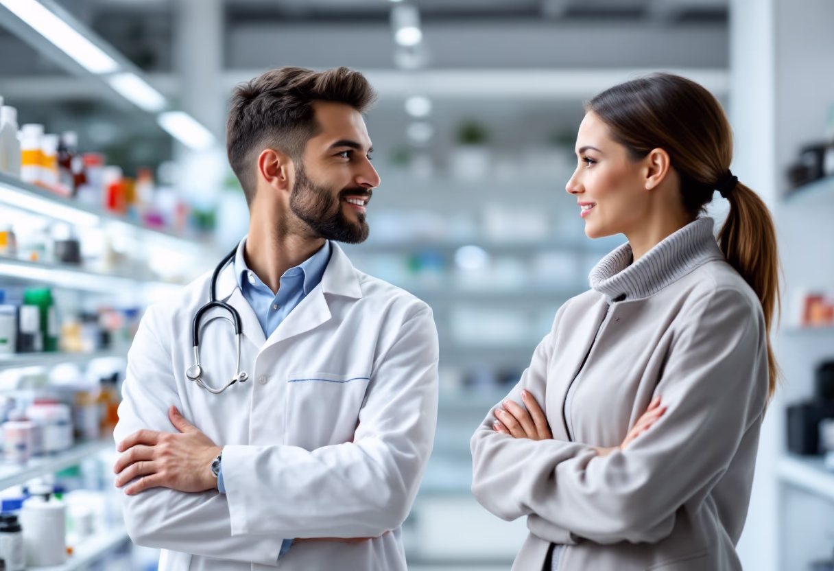 image of pharmacist consulting with a customer