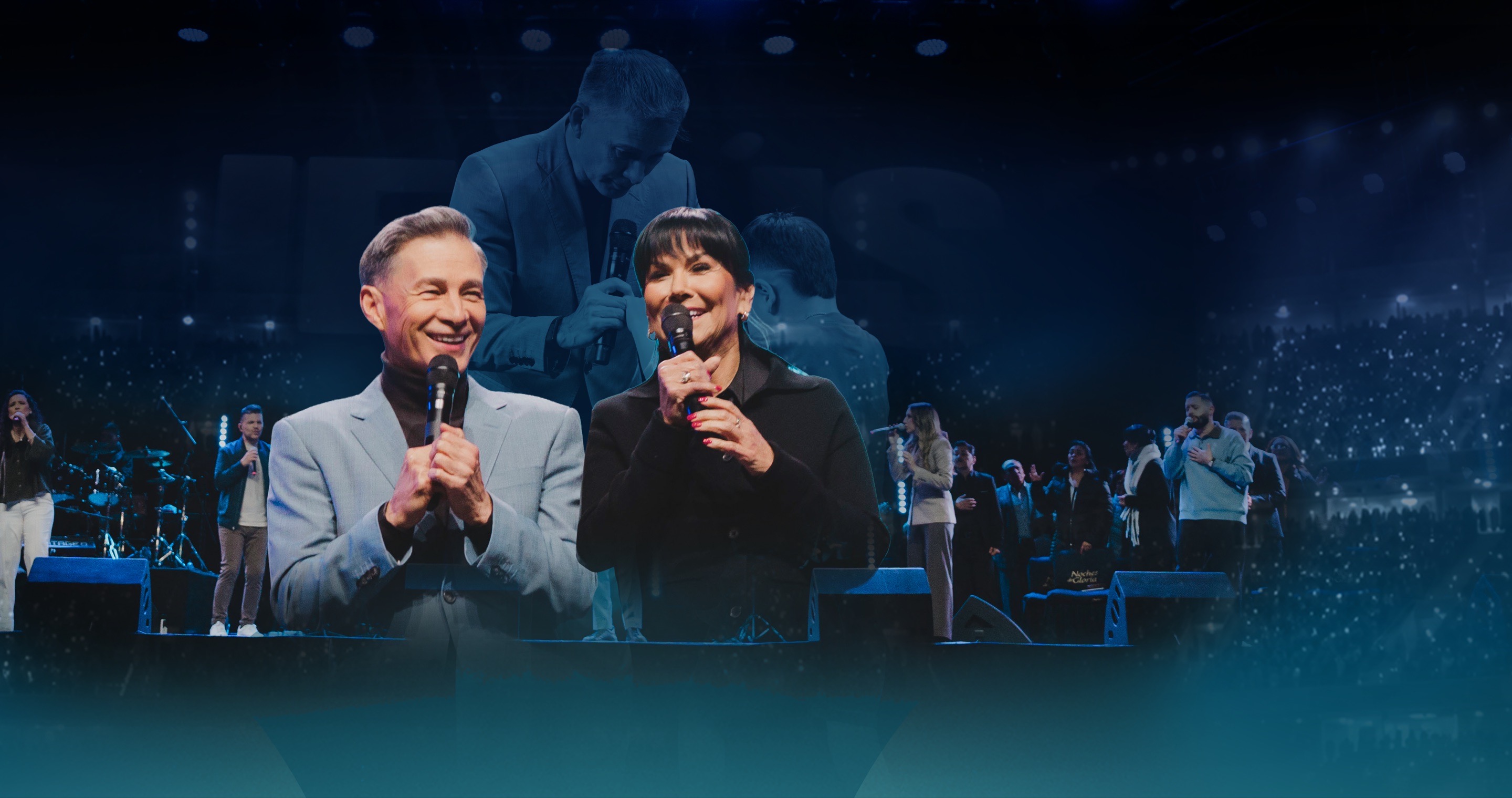 Los pastores Cash y Sonia Luna en el escenario de Noches de Gloria