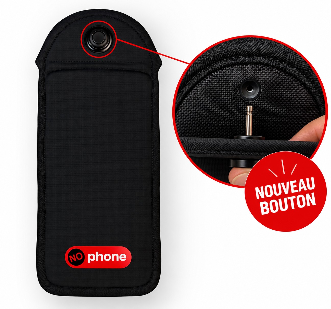 Pochette NOphone PRO 2 avec son nouveau bouton de verrouillage renforcé