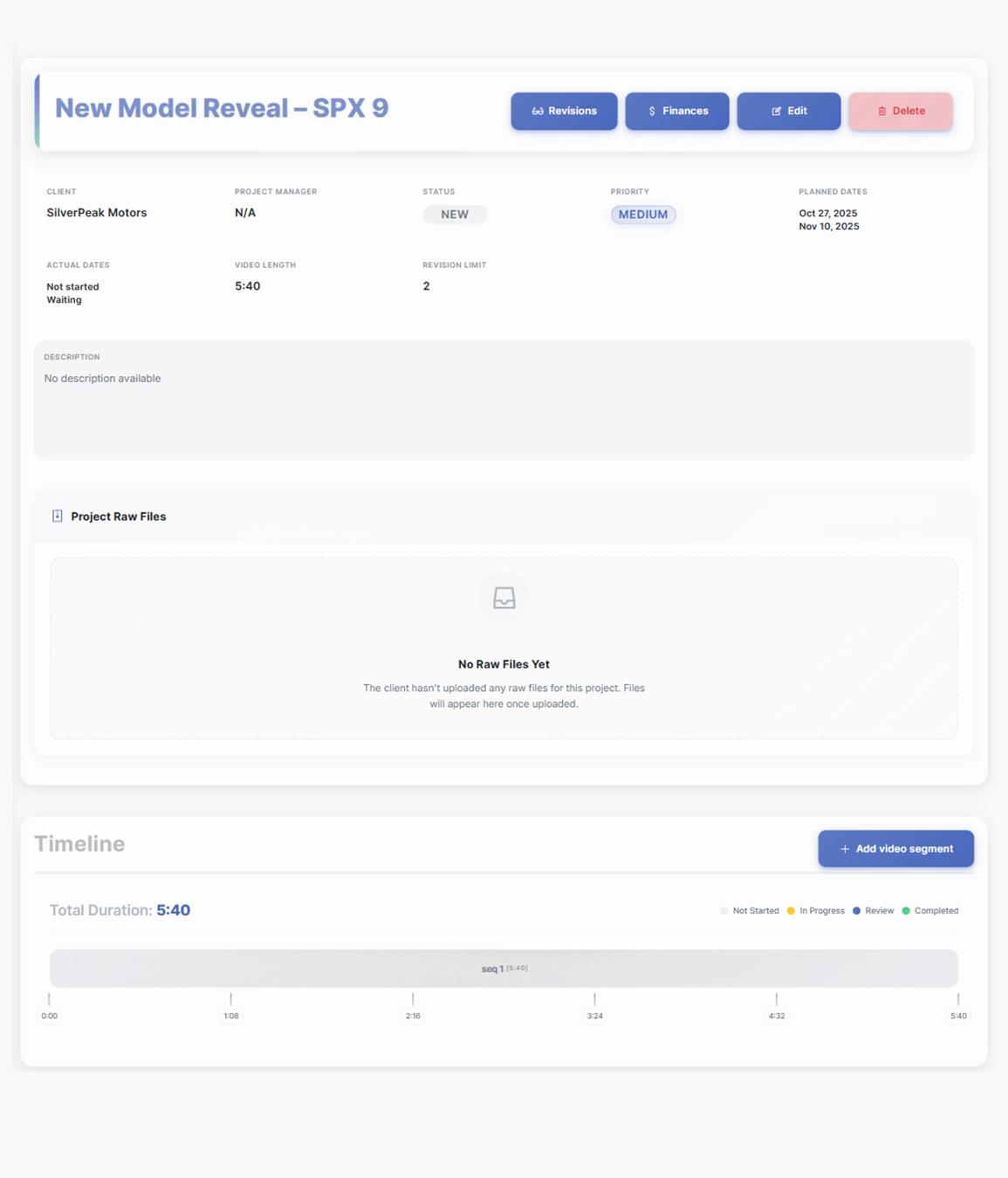 Project boards photo of the editwise video editing platform