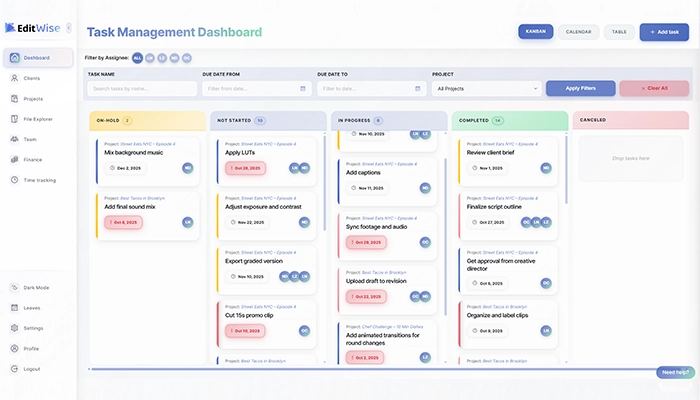 EditWise Dashboard - Video Editing