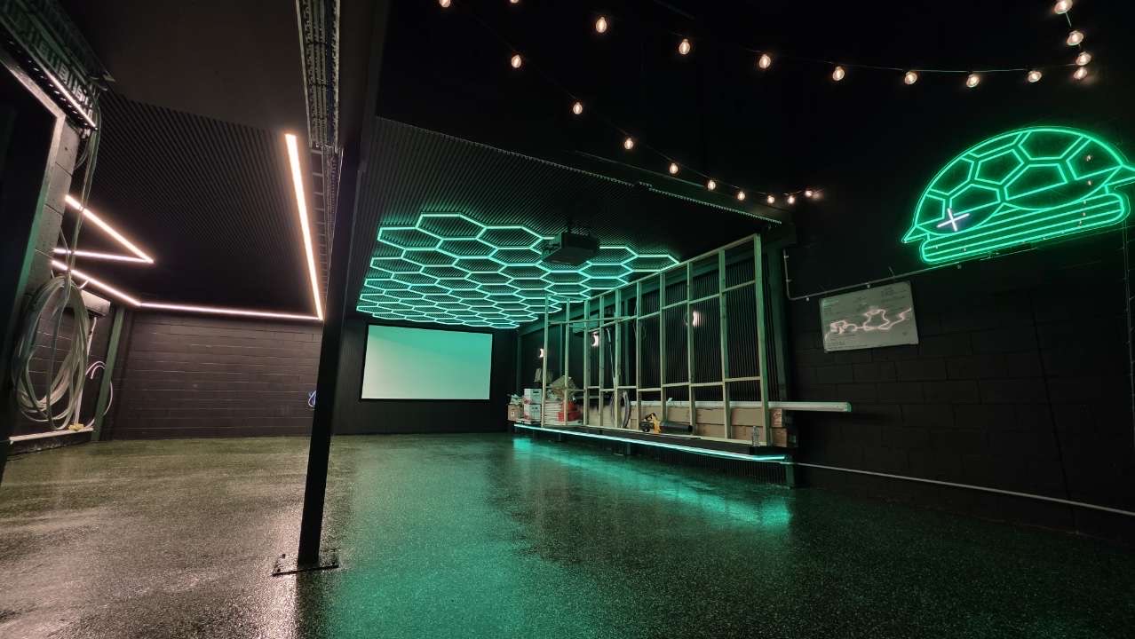 Completed custom epoxy flake floor at Turtle Burgers in Chipping Norton NSW