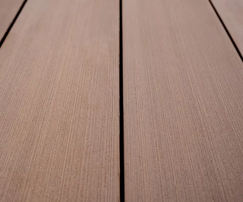 Close-up of a Tarimatec composite decking board
