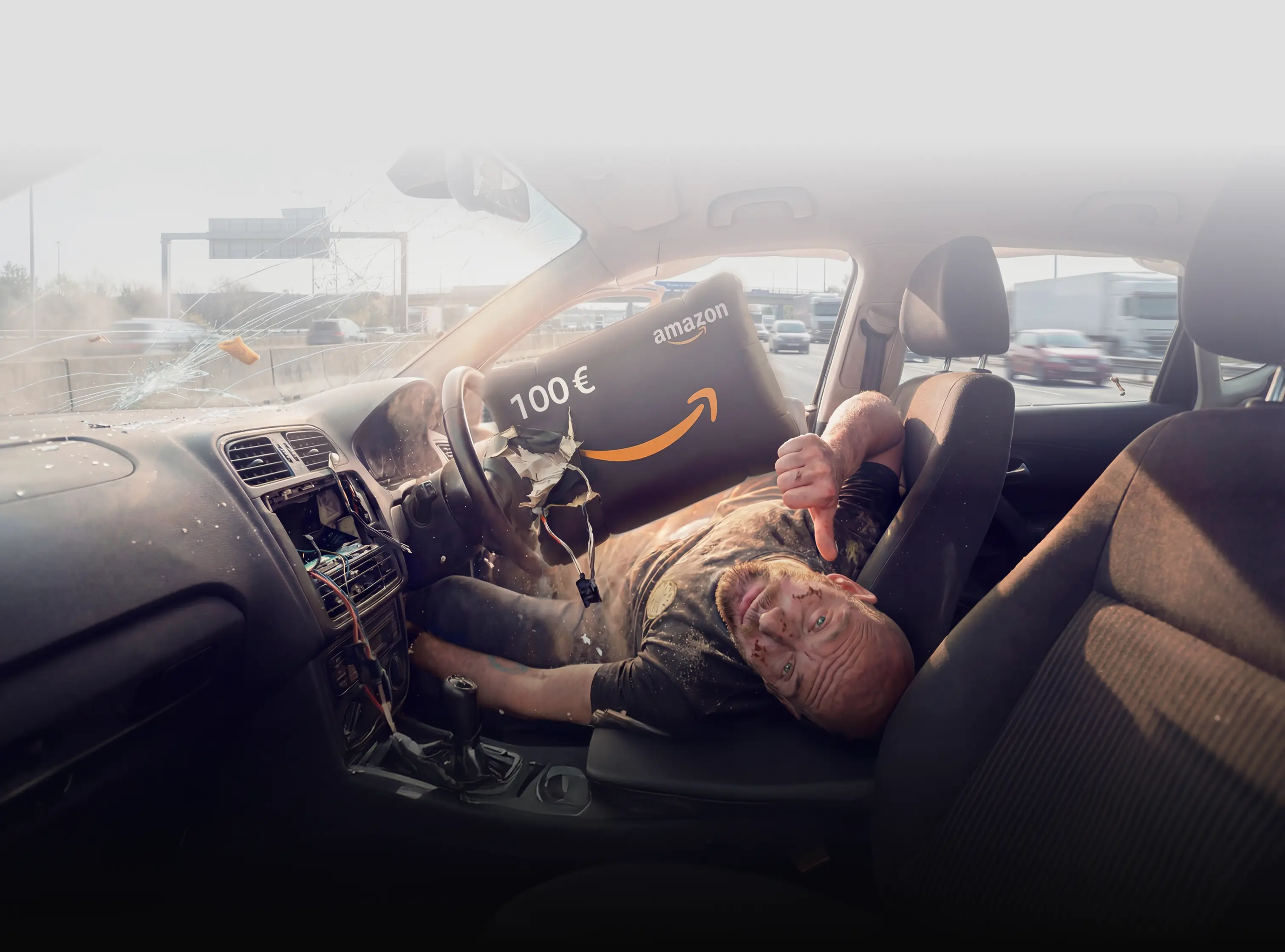 Marble statue of a bearded man wearing futuristic VR goggles and a cybernetic arm piece, draped in a classical toga.