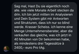 AI Business Engine - Kunde vergleicht KI-Kurs mit drei Tagessätzen à 2.400 Euro bei Unternehmensberatern