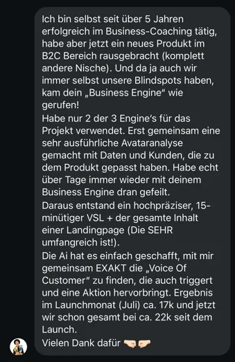 AI Business Engine - Business Coach erzielt 22k Umsatz mit KI-GPT durch Landingpage und VSL aus dem Kurs