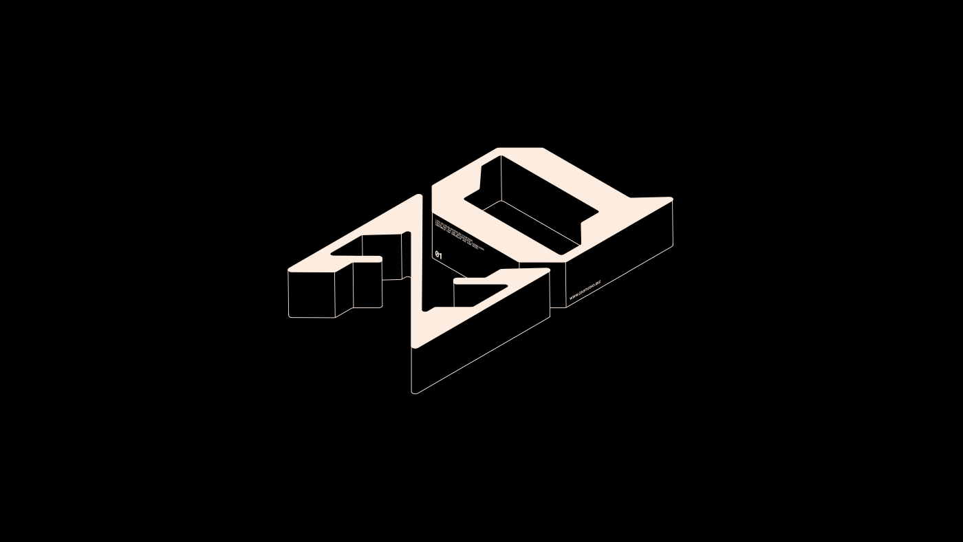 3D geometric shape forming the numbers 1 and 9 in a light color on a black background.