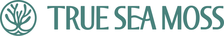 True Sea Moss brand logo with a circular sea moss design to the left of stylized text.