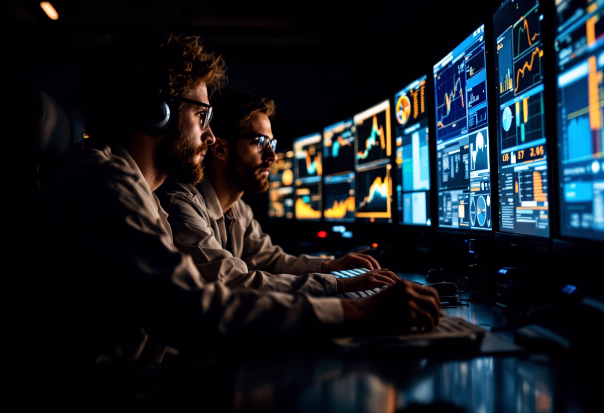 image of scientists working in a space research control room