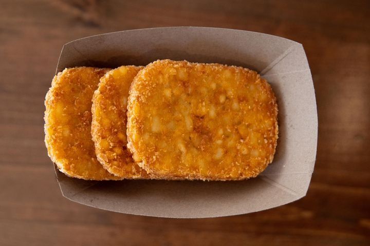 A serving of 3 crispy hash brown patties.