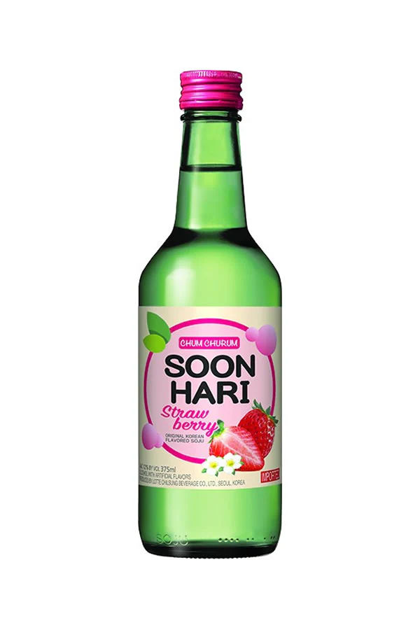 A bottle of strawberry-flavored soju.