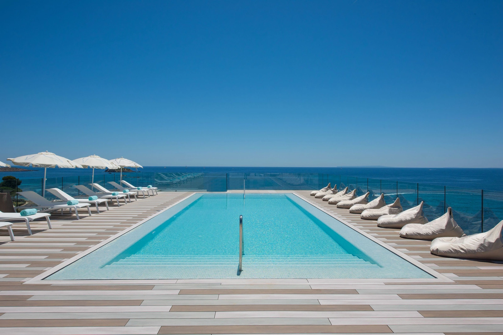 The main pool and sun deck at Iberostar Selection Santa Eulalia, Ibiza, facing the sea