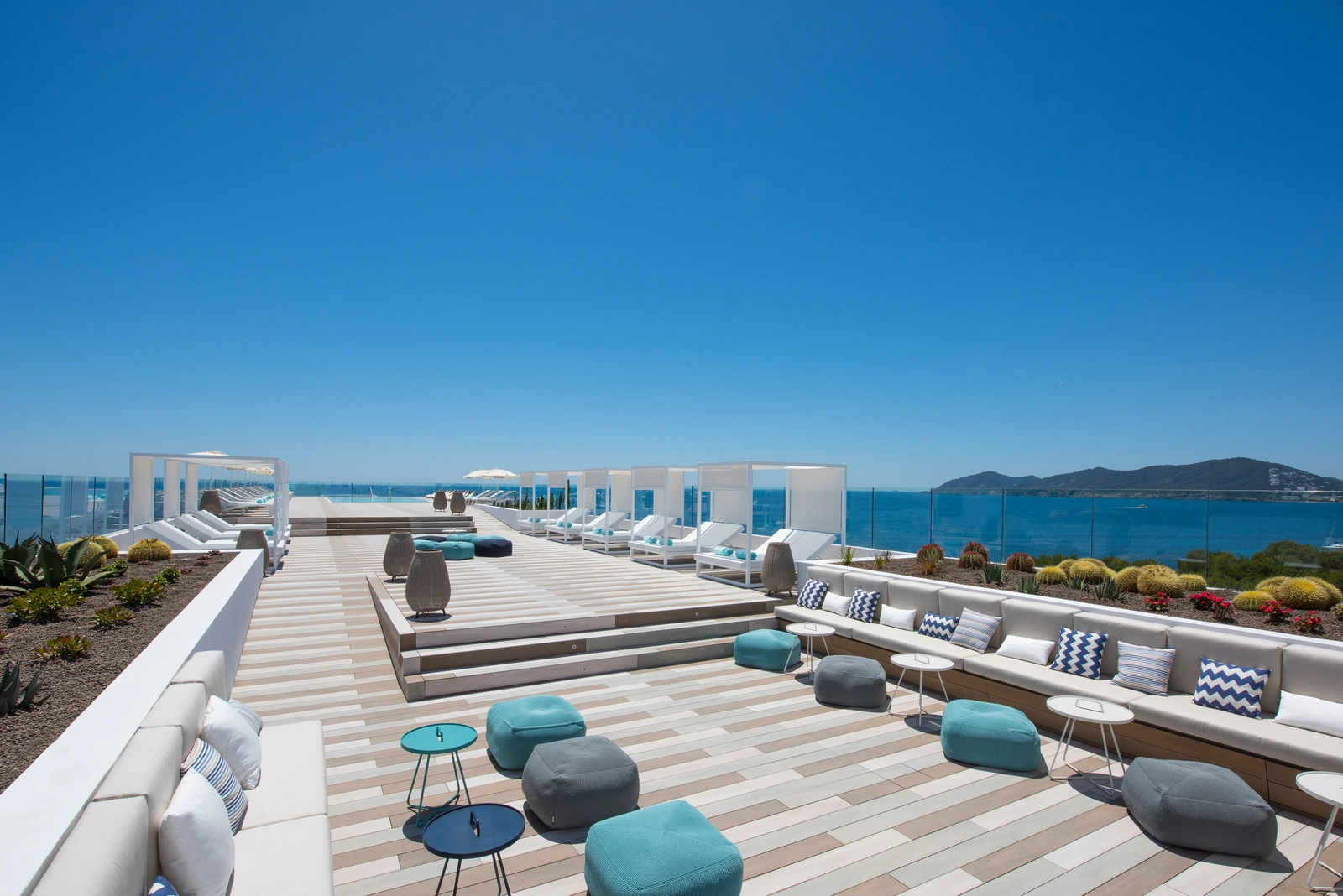 The Star Prestige rooftop terrace at Iberostar Selection Santa Eulalia, Ibiza, above the bay