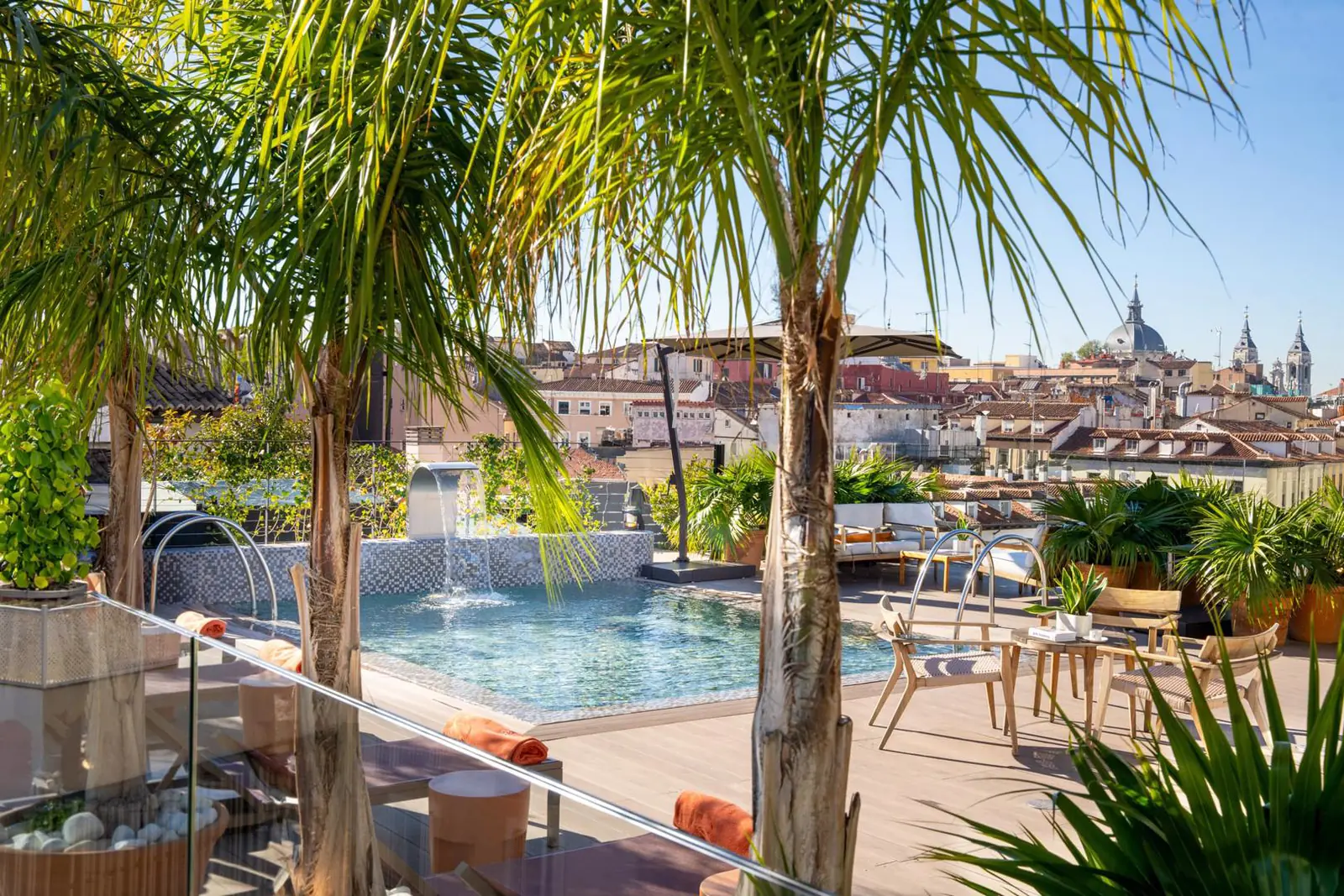 The rooftop pool and planted terrace at Ocean Drive Madrid