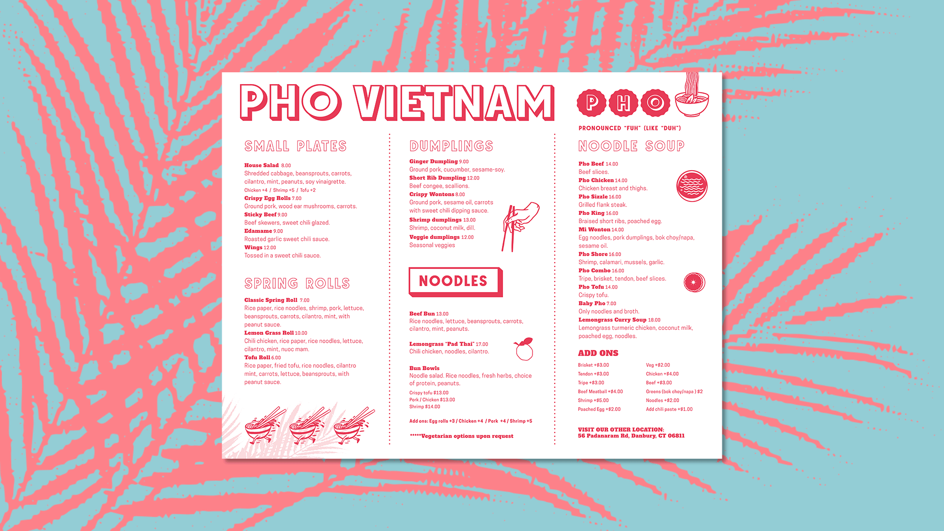 Animated graphic showcasing the Pho Vietnam menu design, transitioning between different layouts and sections, highlighting the variety of offerings and the restaurant's branding.