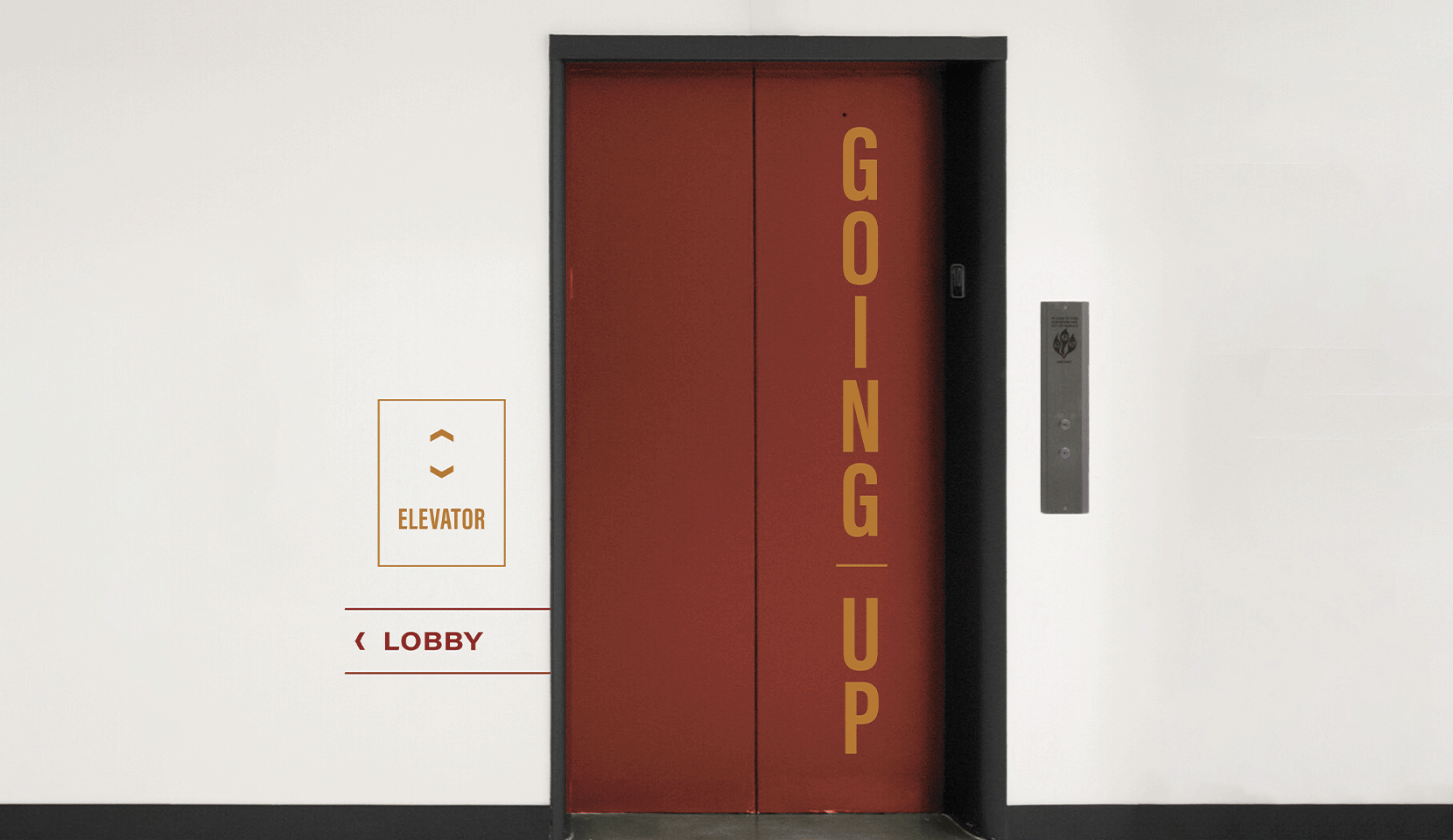 Design concept for elevator interface animation, featuring double doors, with a changing floor indicator.