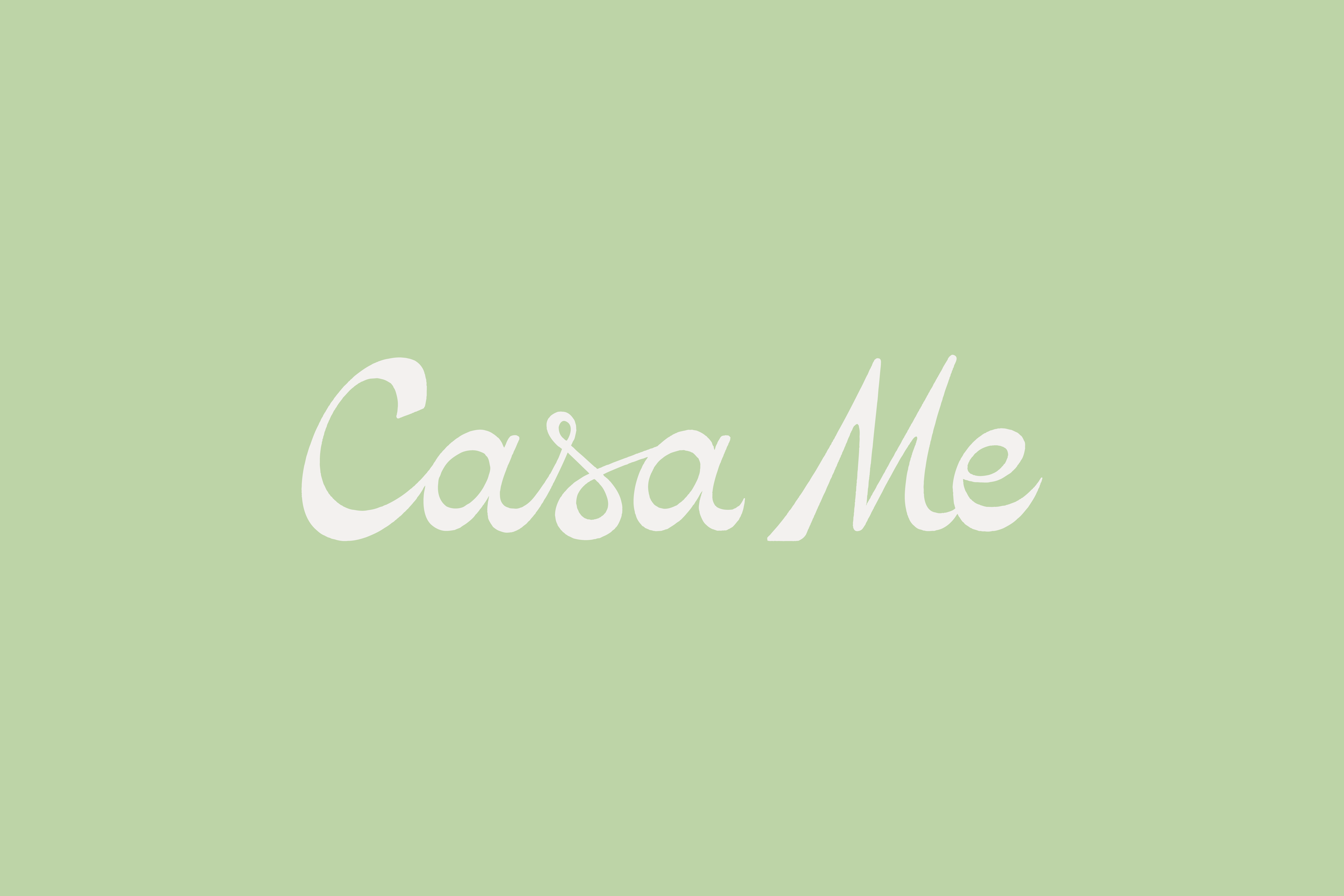 Image of the "Casa Me" logo, highlighting the flowing script and soft color palette, conveying a sense of warmth and invitation.