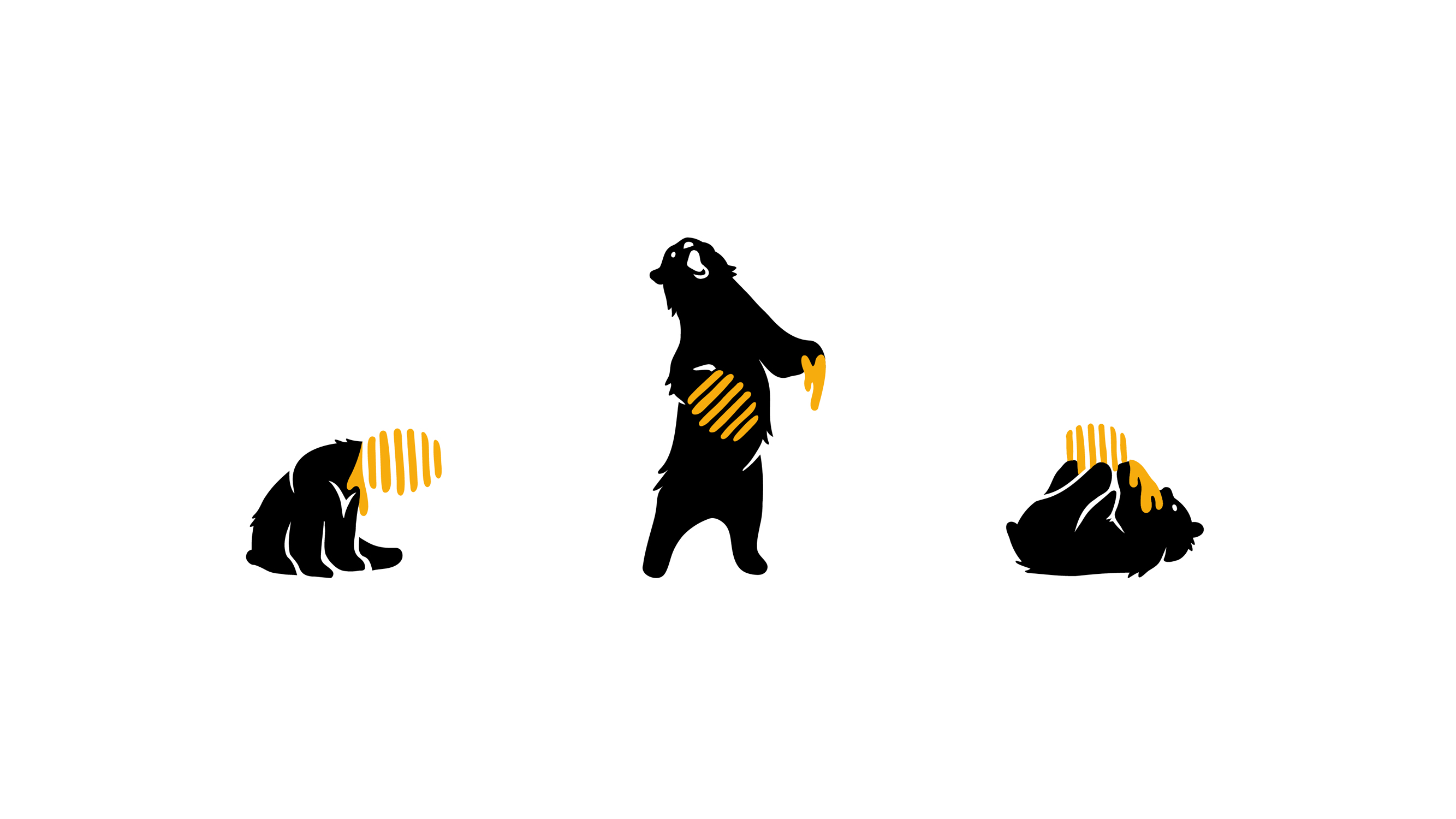 Graphic design showcasing a series of bear icons in various poses, emphasizing the use of simple shapes, contrasting colors, and a recurring striped detail.