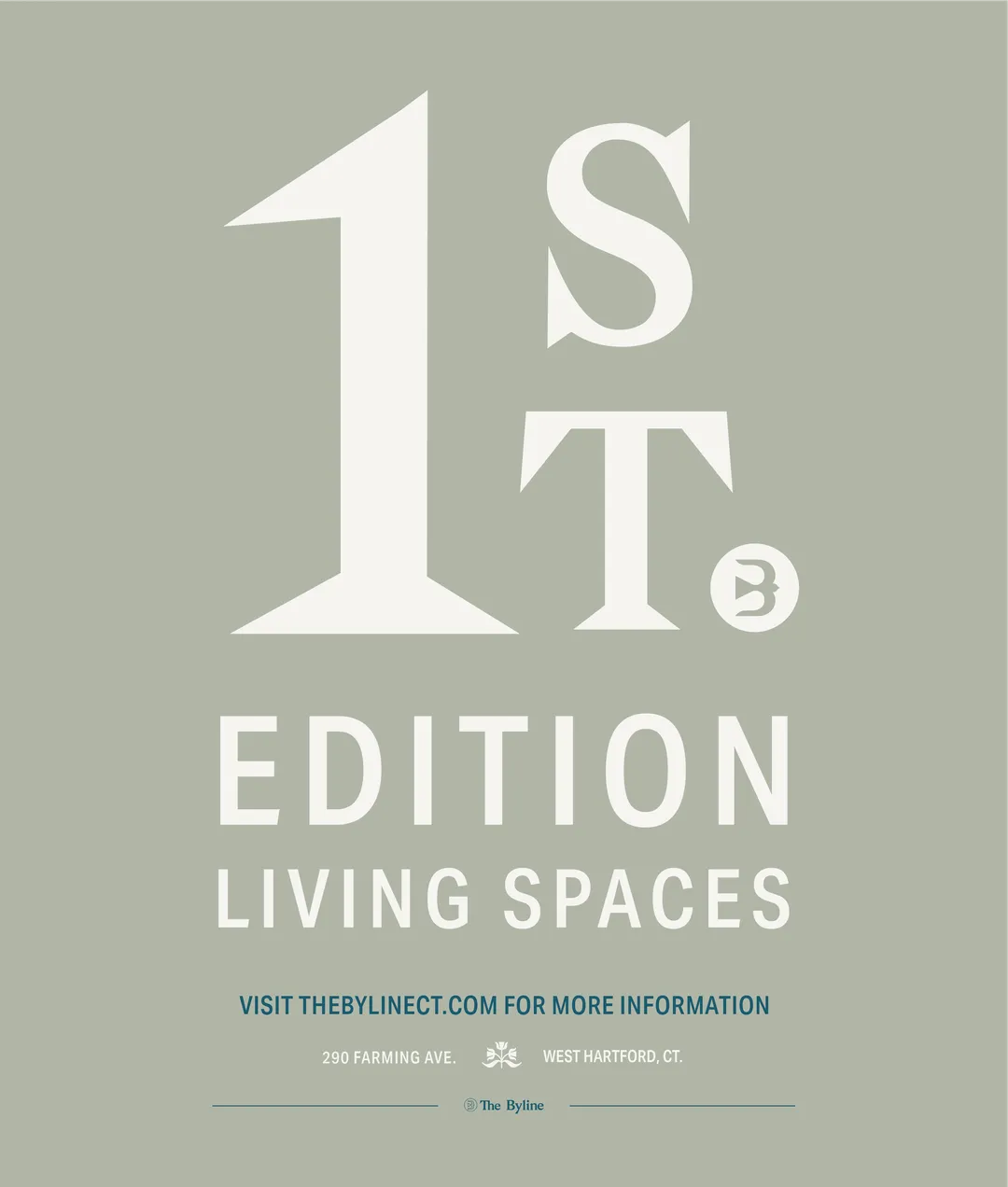 Image of a square graphic featuring a large "1st" in a stylized, bold typeface, with "Edition" and "Living Spaces" text below, showcasing the branding for "The Byline."