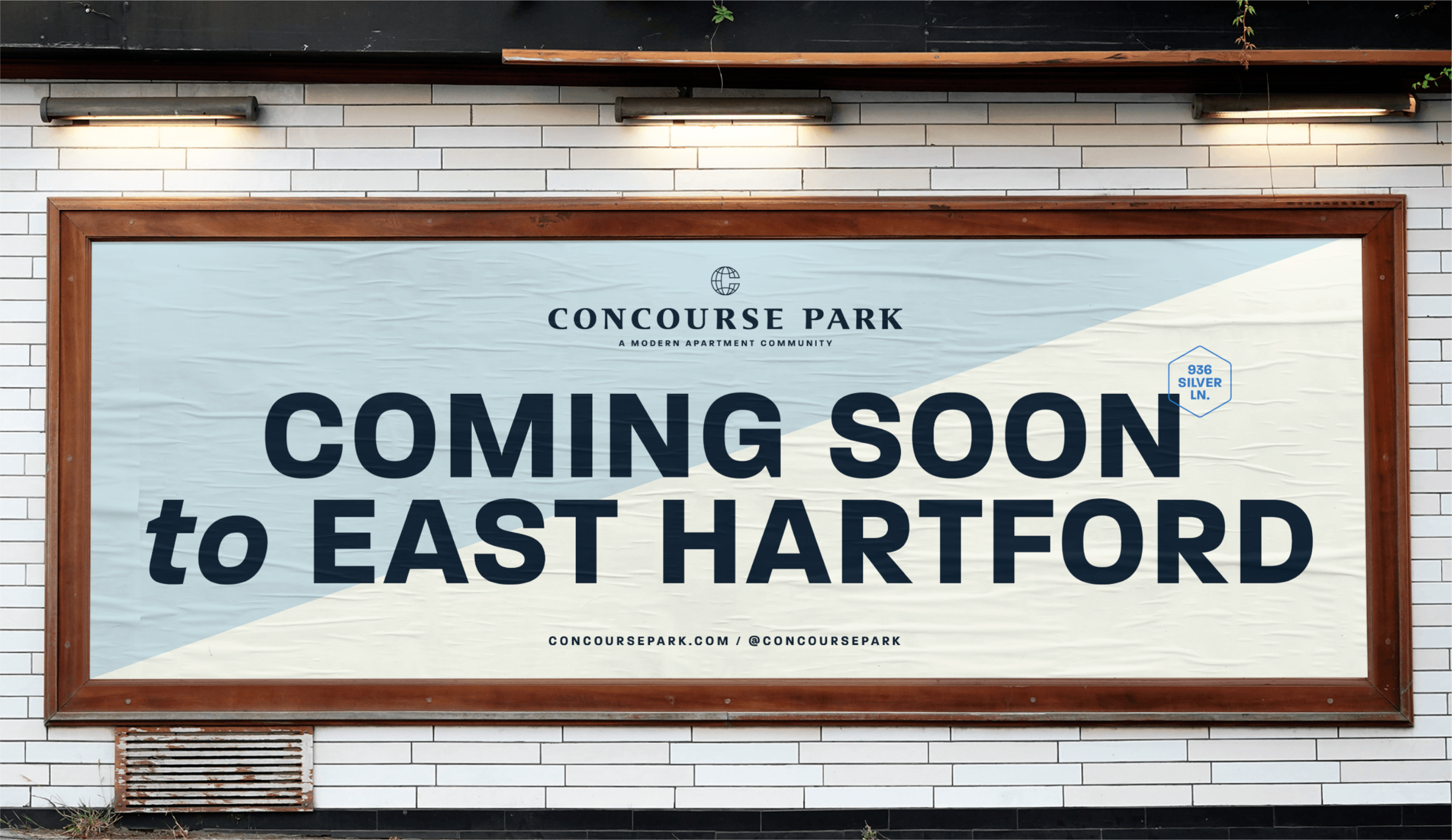 mage of a promotional billboard showcasing Concourse Park's branding and development message, highlighting the combination of typography, logo, and location details to generate interest and inform potential residents.