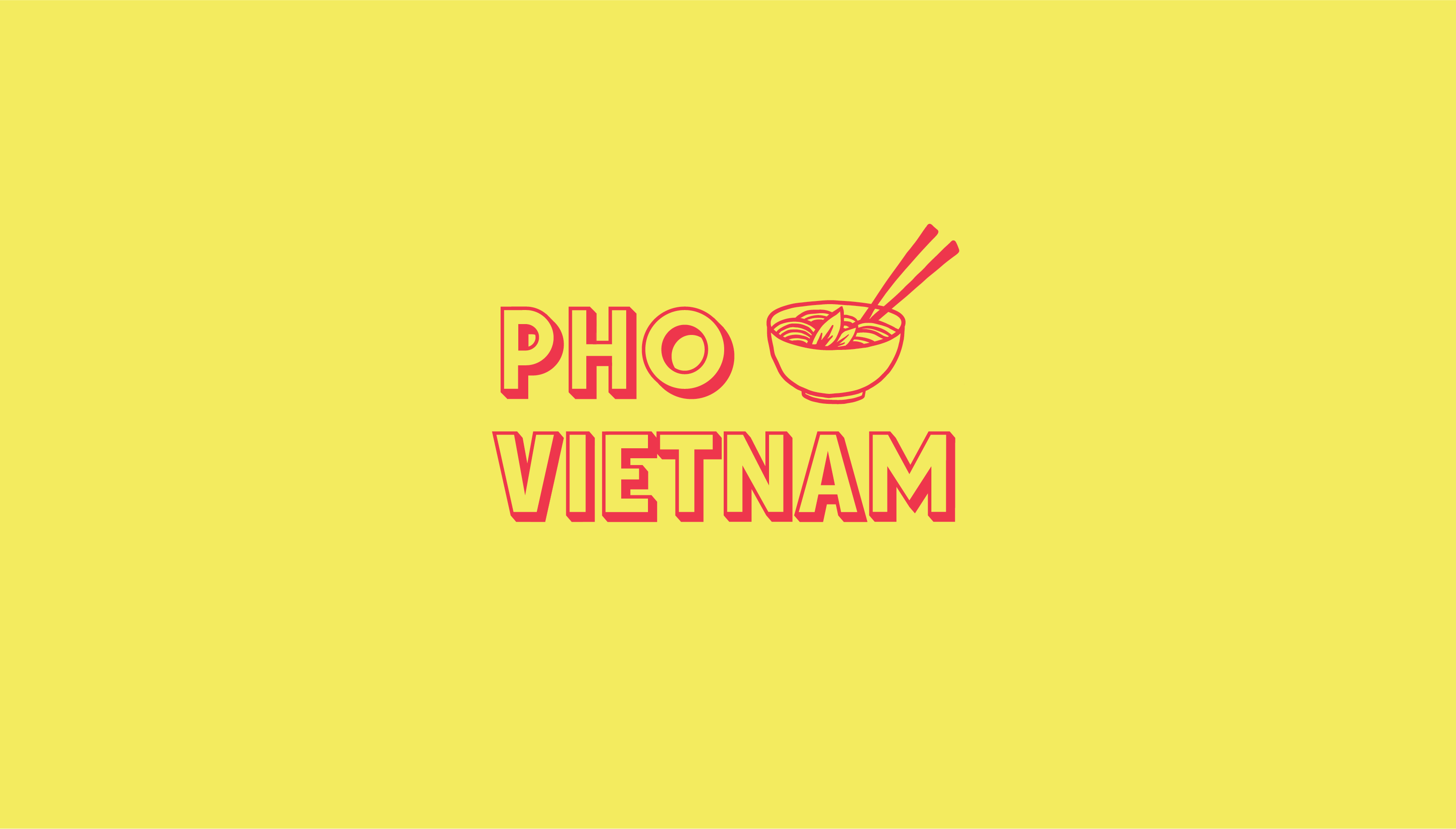 Logo design for "PHO VIETNAM" employing a bold, retro-inspired typeface for the text and a minimalist line drawing of a noodle bowl, creating a visually striking and easily recognizable brand mark.