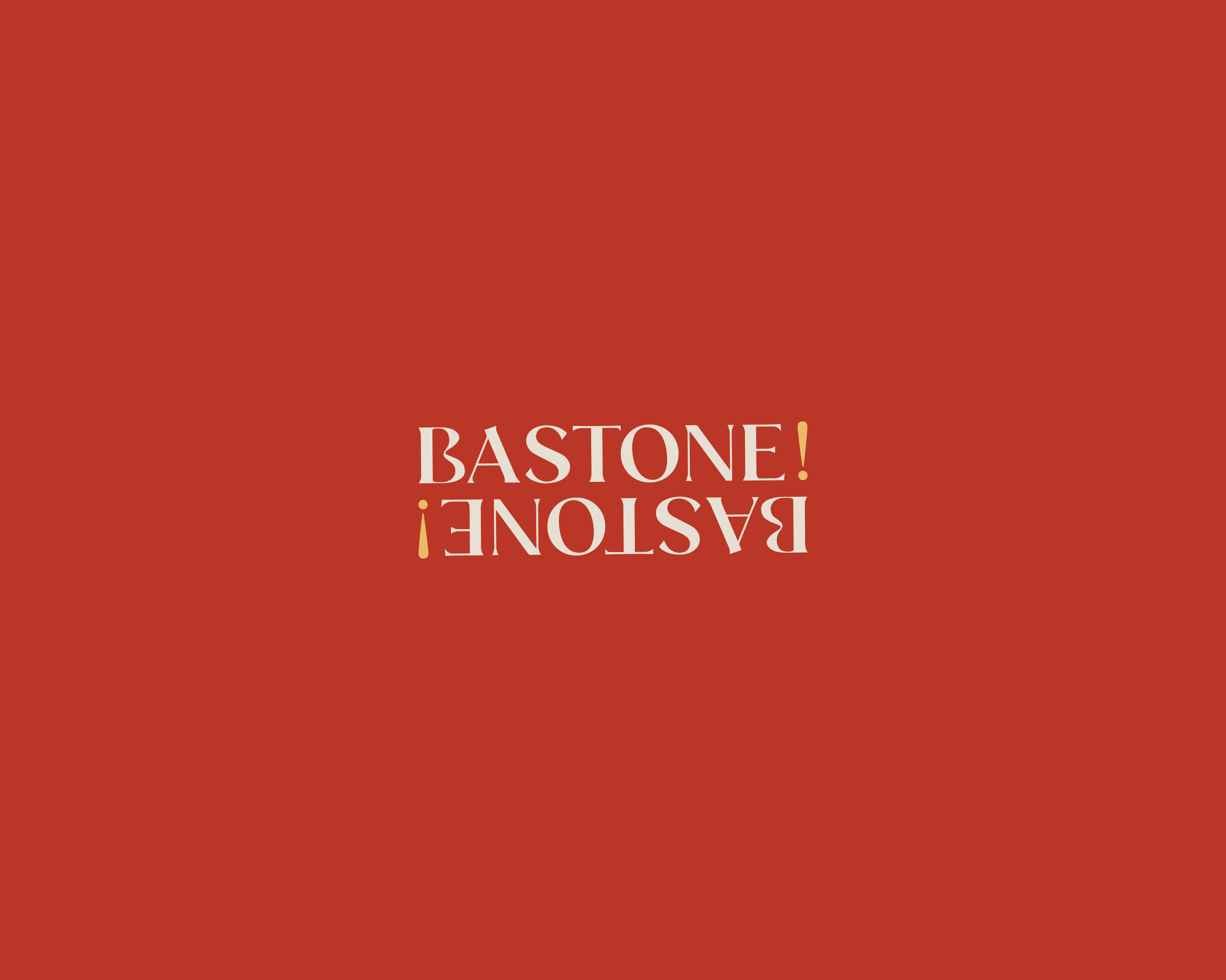 Animated GIF showcasing the "Bastone!" logo with a vibrant red background. The logo elements dynamically appear, disappear, and change color, ending with a playful stacked effect.
