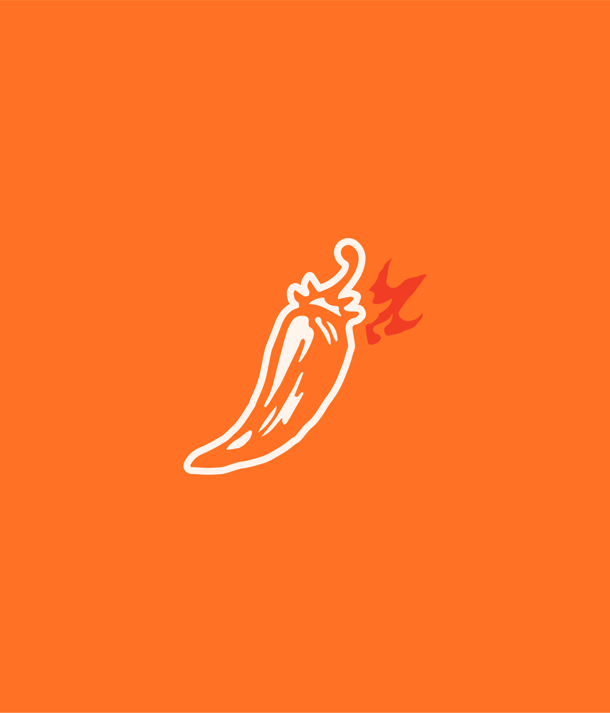 A solid background with a custom illustration of a hot chili pepper.
