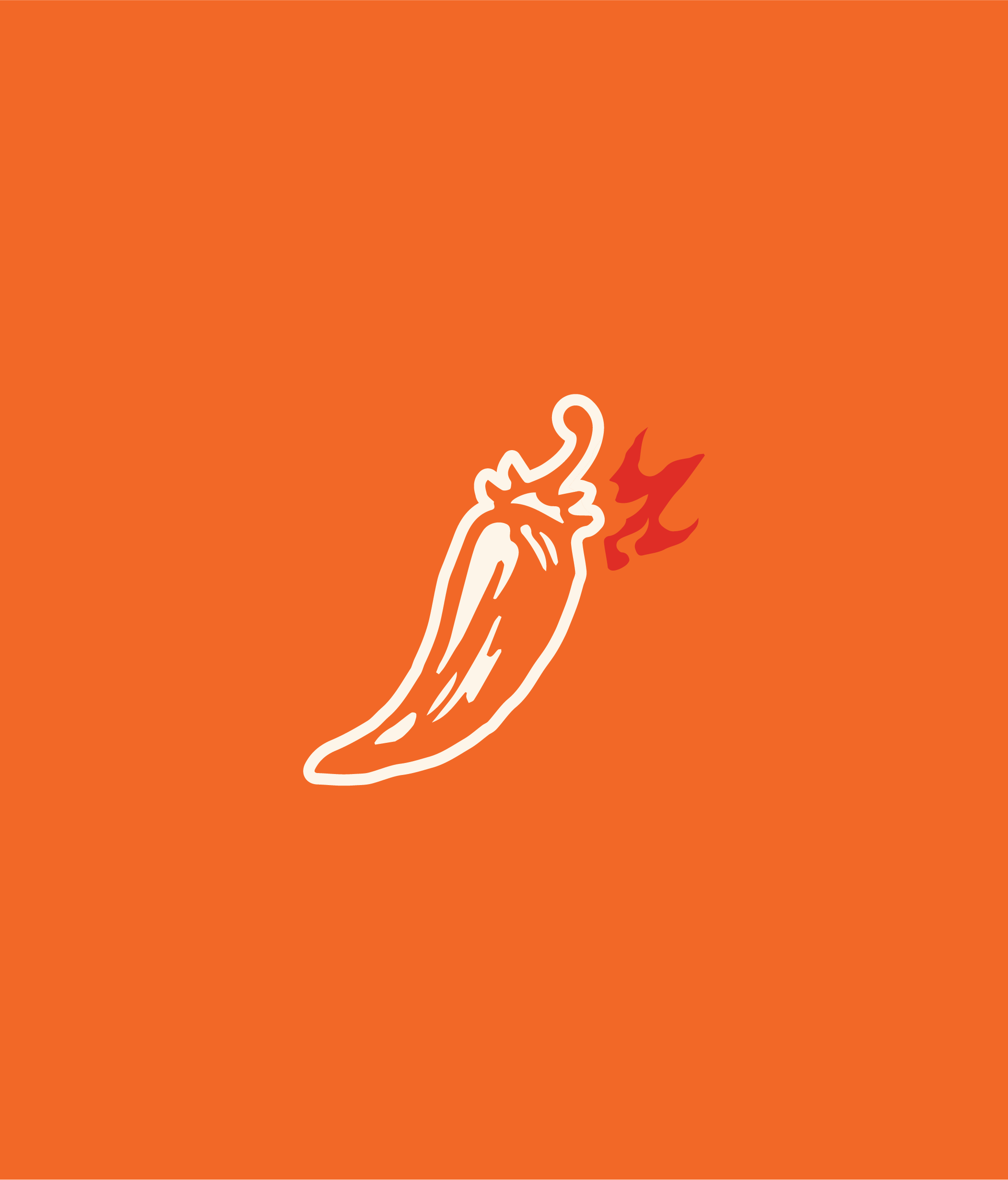 A solid background with a custom illustration of a hot chili pepper.