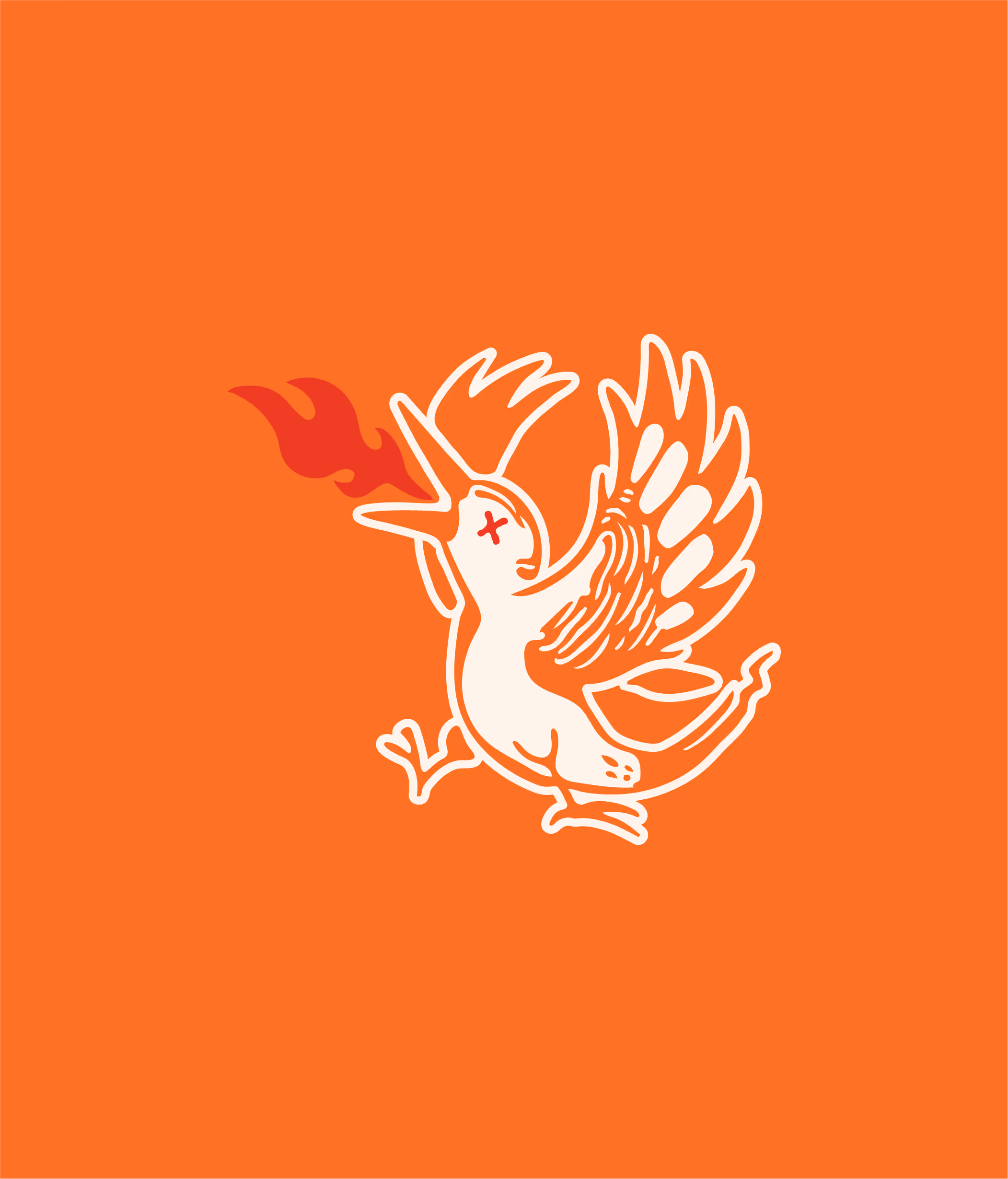 A solid background with a custom illustration of a bird that is breathing fire.