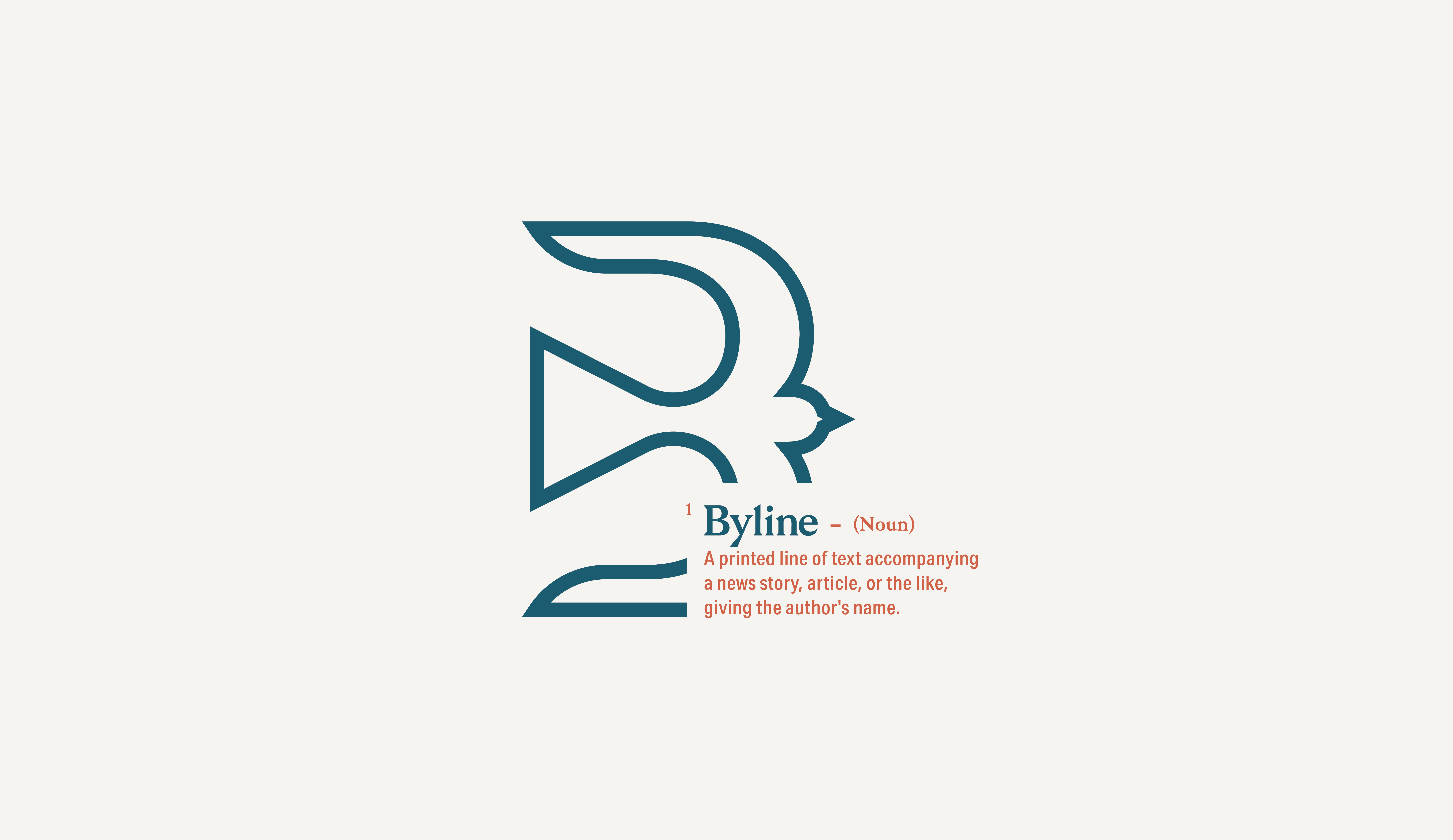 Image featuring a stylized "B" logo formed by connected lines, with a text definition of "byline" below, showcasing a minimalist and informative design.