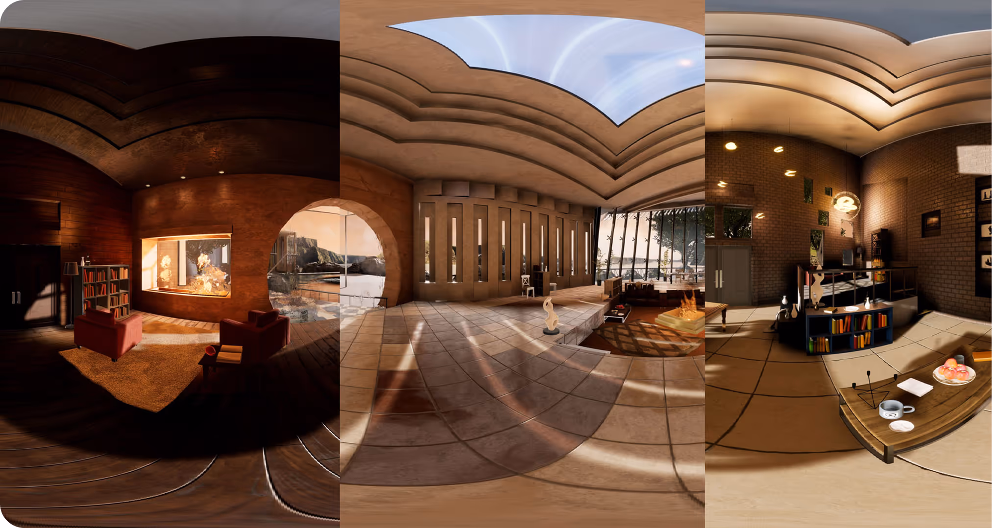 panorama of different design options for an early VR paper architecture project