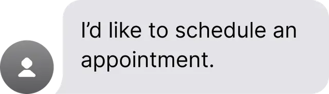 Text message interface with person icon, requesting to schedule an appointment