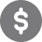 White dollar sign symbol centered on a gray circular background