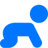 Blue stylized icon of a crawling baby or toddler