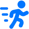 Blue stick figure running with motion lines indicating speed