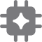 Gray computer microchip or processor icon with interconnected geometric design