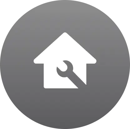 Home repair or maintenance icon with house and wrench symbol