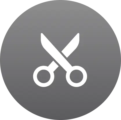 Scissors icon on a gray circular background