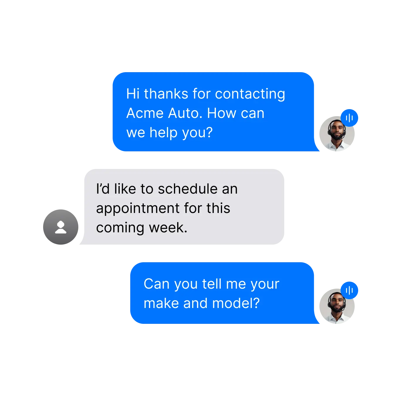 Customer service chat with Acme Auto about scheduling an appointment