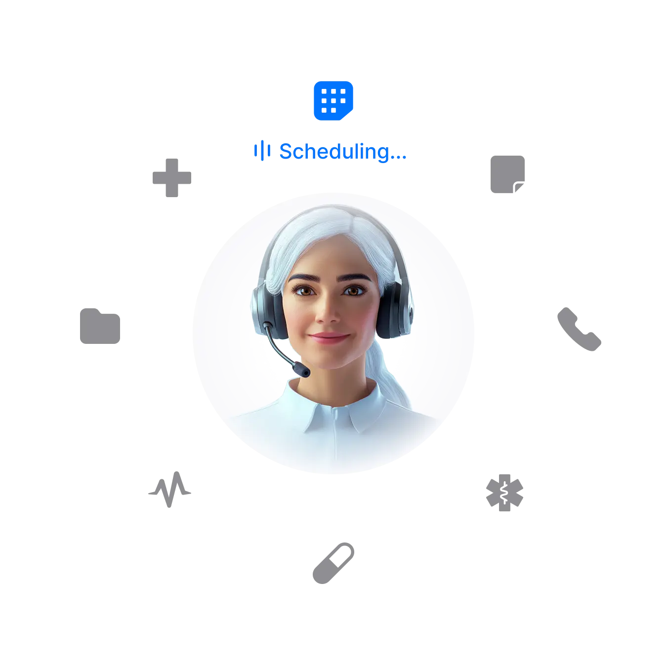 Virtual assistant with headset scheduling medical services