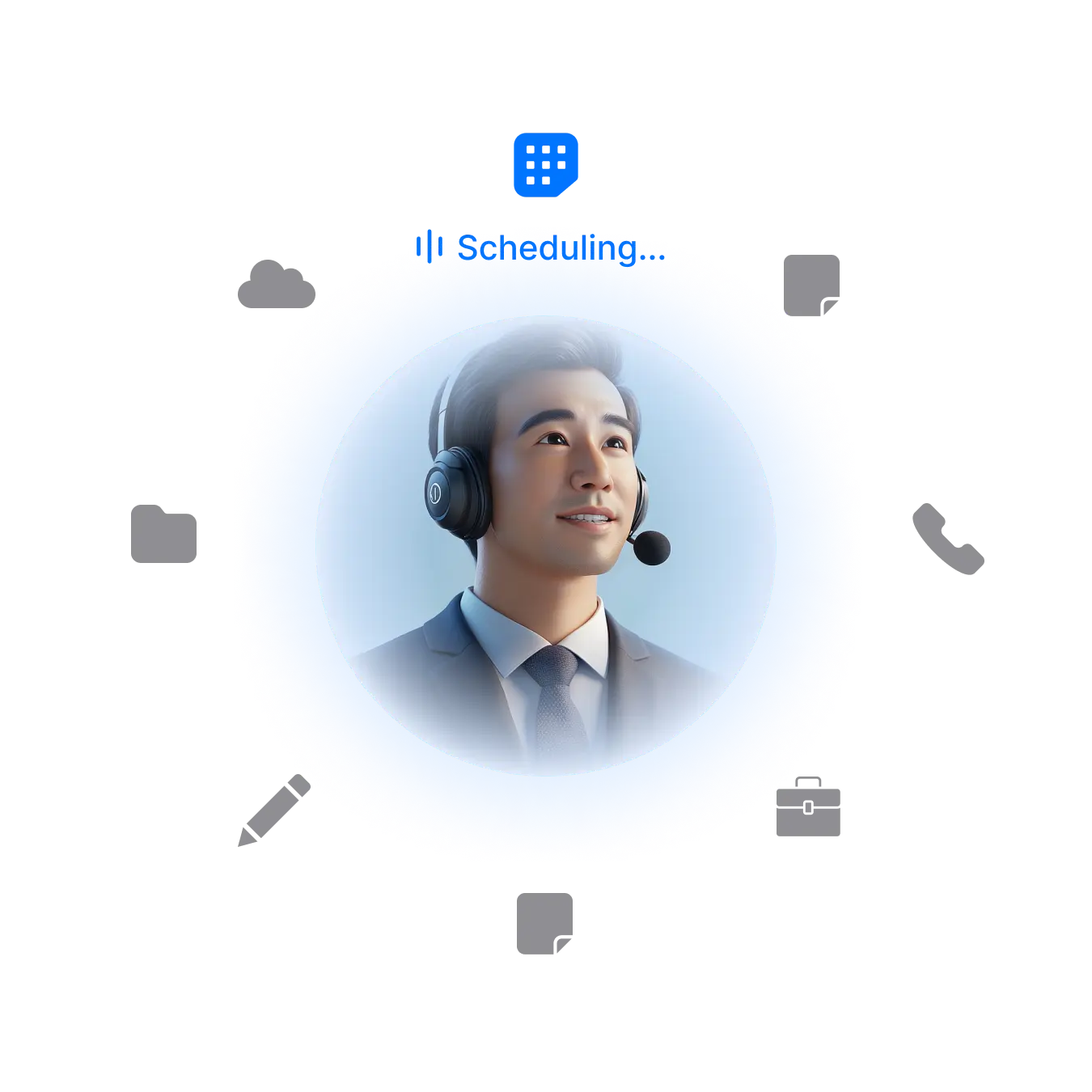 Customer service representative with headset during scheduling process