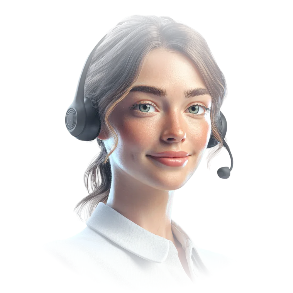 Smiling customer support representative wearing headset against white background