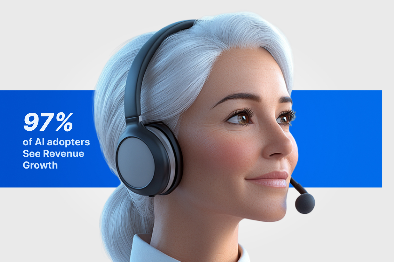 Woman with headset representing AI adopters and revenue growth