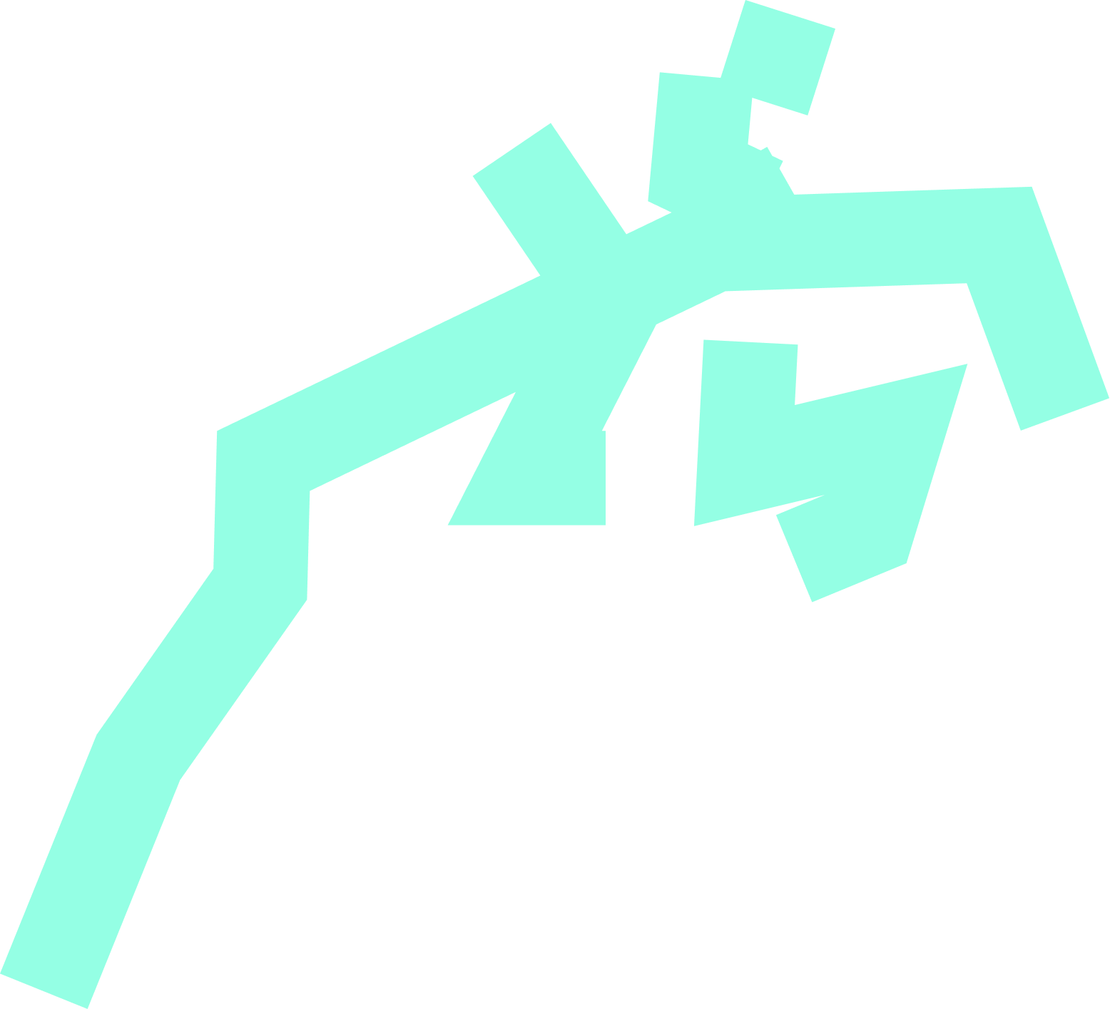 Abstract turquoise geometric shapes forming a branching pattern on a black background.