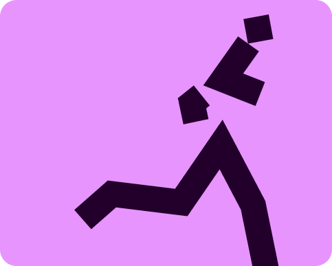 Abstract black figure of a person running on a purple background.